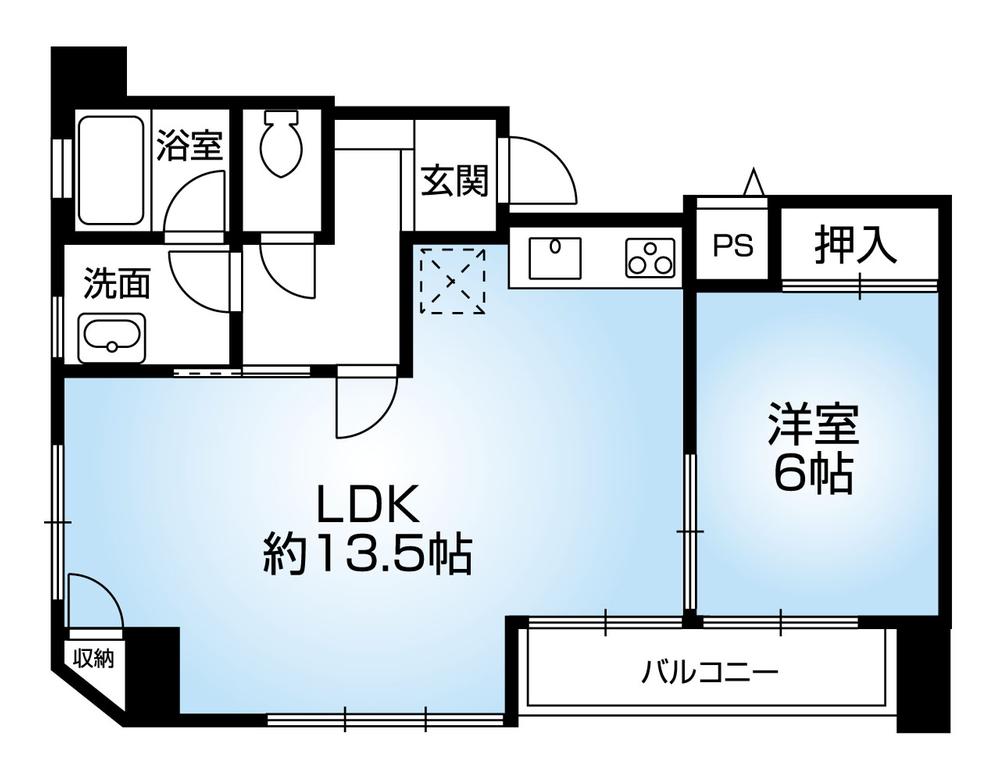 Floor plan. 1LDK, Price 13.8 million yen, Occupied area 60.13 sq m , Balcony area 4.57 sq m bright southwest angle room!