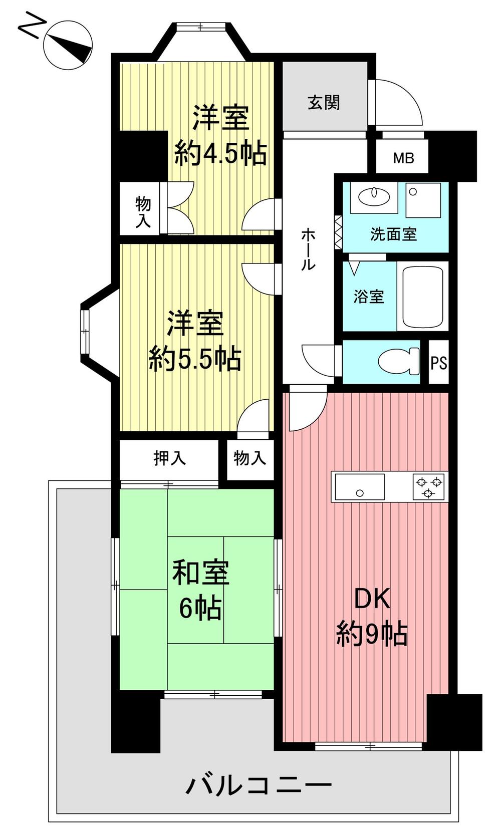 Floor plan. 3DK, Price 16.8 million yen, Occupied area 57.12 sq m , Balcony area 12.9 sq m