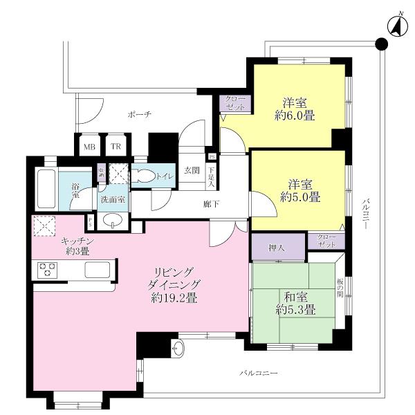 Floor plan. 3LDK, Price 28.8 million yen, Occupied area 75.08 sq m , Balcony area 19.54 sq m