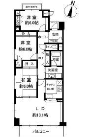 Floor plan. 3LDK, Price 35,900,000 yen, Occupied area 76.25 sq m , Balcony area 7.39 sq m