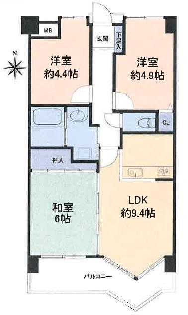 Floor plan. 3LDK, Price 14.8 million yen, Occupied area 55.03 sq m , Balcony area 7.99 sq m