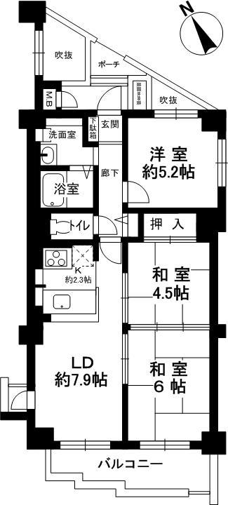 Floor plan. 3LDK, Price 11.5 million yen, Occupied area 56.07 sq m , Balcony area 7.48 sq m