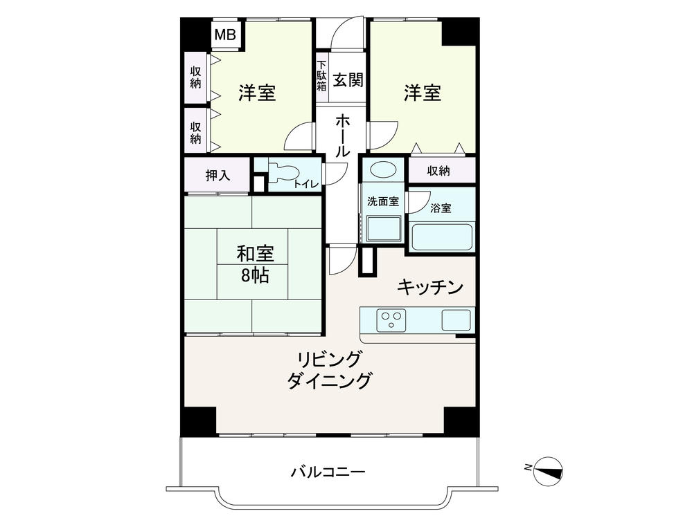 Floor plan. 3LDK, Price 24,800,000 yen, Occupied area 77.09 sq m , Balcony area 15 sq m 3LDK
