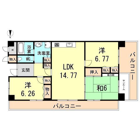 Floor plan. 3LDK, Price 18.5 million yen, Footprint 81.9 sq m , Balcony area 22.51 sq m