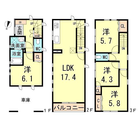 Floor plan. 42,800,000 yen, 4LDK, Land area 43.68 sq m , Building area 103.05 sq m