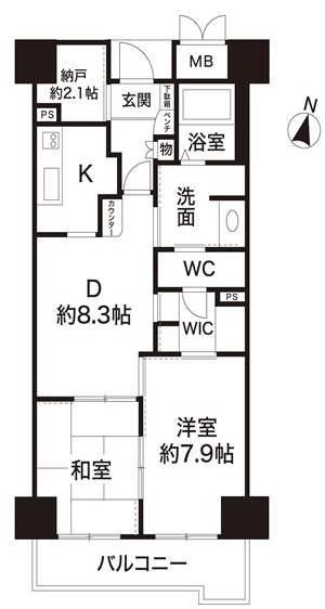 Floor plan. 2DK, Price 10.5 million yen, Occupied area 64.72 sq m , Balcony area 9.38 sq m