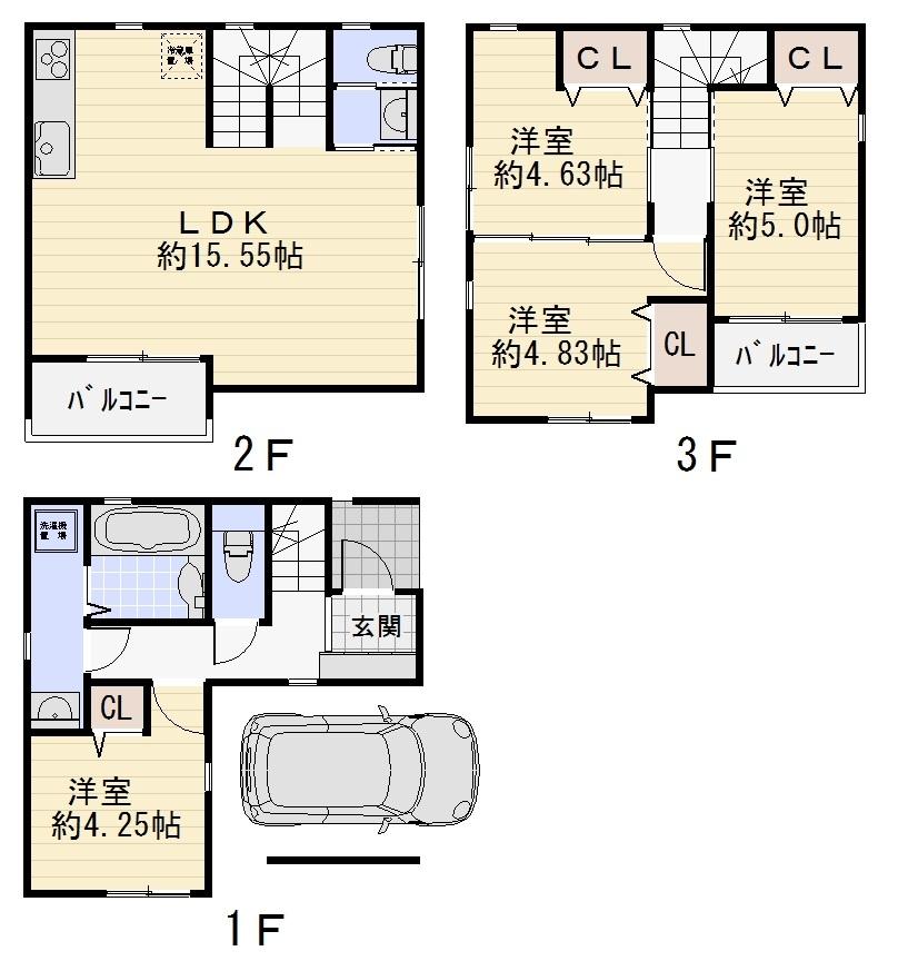Floor plan. 33,800,000 yen, 4LDK, Land area 55 sq m , Building area 83.08 sq m 4LDK