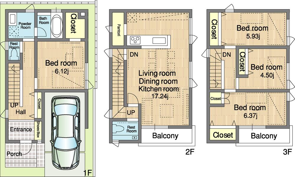 Floor plan. (No. 3 locations), Price 40,800,000 yen, 4LDK, Land area 64.32 sq m , Building area 106.11 sq m