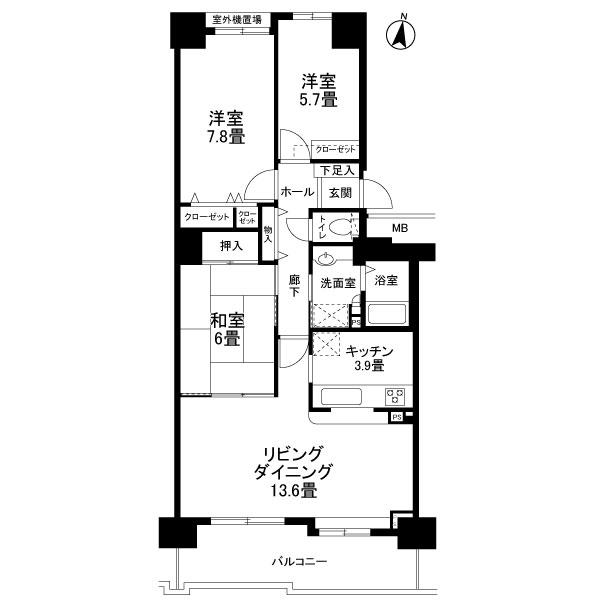 Floor plan. 3LDK, Price 16,900,000 yen, Footprint 78.9 sq m , Balcony area 11.8 sq m