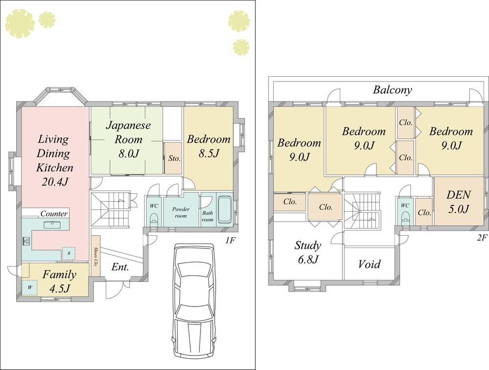 Floor plan. 84,500,000 yen, 5LDK + 2S (storeroom), Land area 347.73 sq m , Building area 193.55 sq m   ■ 5SSLDK + housework room  ■ There garden in south