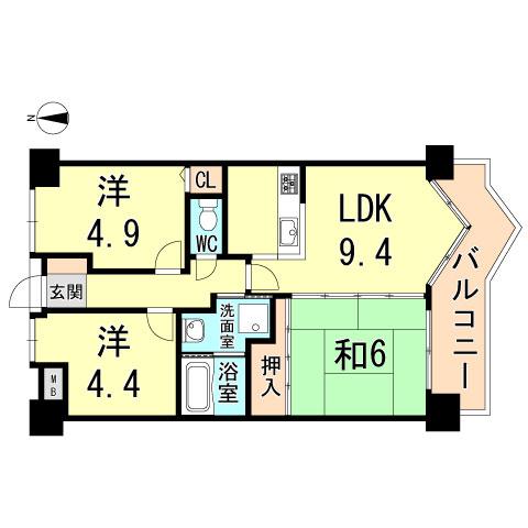 Floor plan. 3LDK, Price 14.8 million yen, Occupied area 55.03 sq m , Balcony area 7.99 sq m