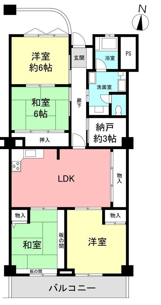 Floor plan. 4LDK + S (storeroom), Price 16.4 million yen, Footprint 98 sq m , Balcony area 9.1 sq m