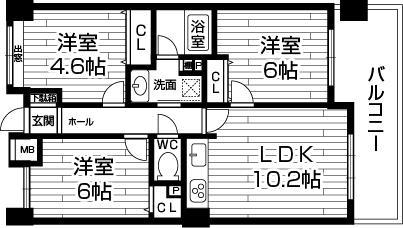 Floor plan. 3LDK, Price 21,800,000 yen, Occupied area 60.09 sq m , Balcony area 11.04 sq m south-facing bright rooms