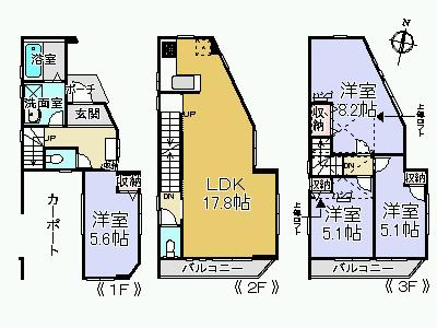 Floor plan. 37,800,000 yen, 4LDK, Land area 54.18 sq m , Building area 109.64 sq m