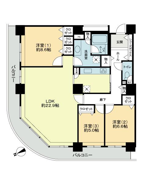 Floor plan. 3LDK, Price 39,800,000 yen, Footprint 106.15 sq m , Balcony area 26.81 sq m