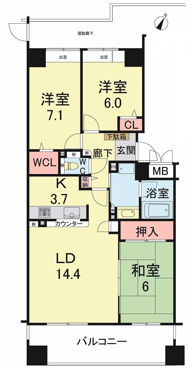 Floor plan. 3LDK, Price 27,800,000 yen, Occupied area 82.34 sq m , Balcony area 13.49 sq m