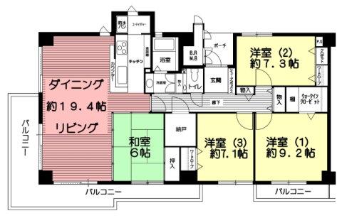 Floor plan. 4LDK, Price 31,800,000 yen, Footprint 119.07 sq m , Balcony area 22.22 sq m