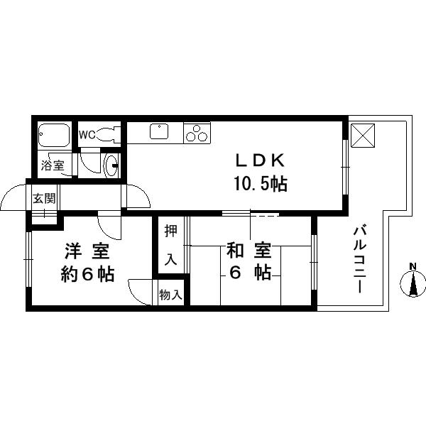 Floor plan. 2LDK, Price 11.5 million yen, Occupied area 43.53 sq m