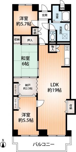 Floor plan. 3LDK, Price 18.9 million yen, Occupied area 88.07 sq m , Balcony area 10.65 sq m