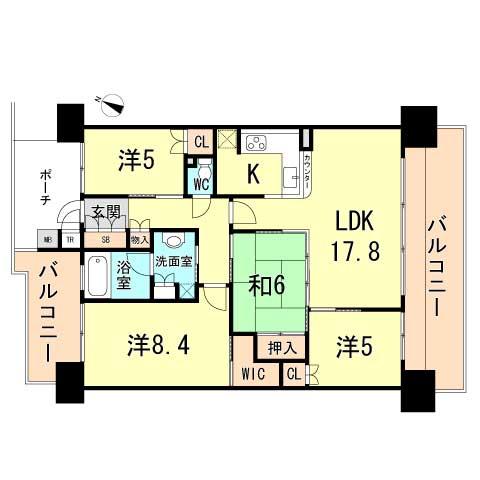 Floor plan. 4LDK, Price 25,800,000 yen, Occupied area 91.18 sq m , Balcony area 26.32 sq m