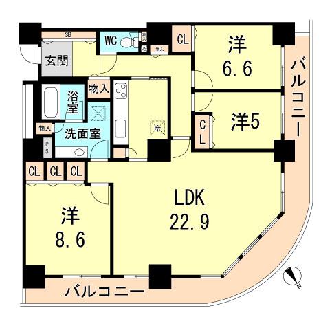 Floor plan. 3LDK, Price 39,800,000 yen, Footprint 106.15 sq m , Balcony area 26.81 sq m