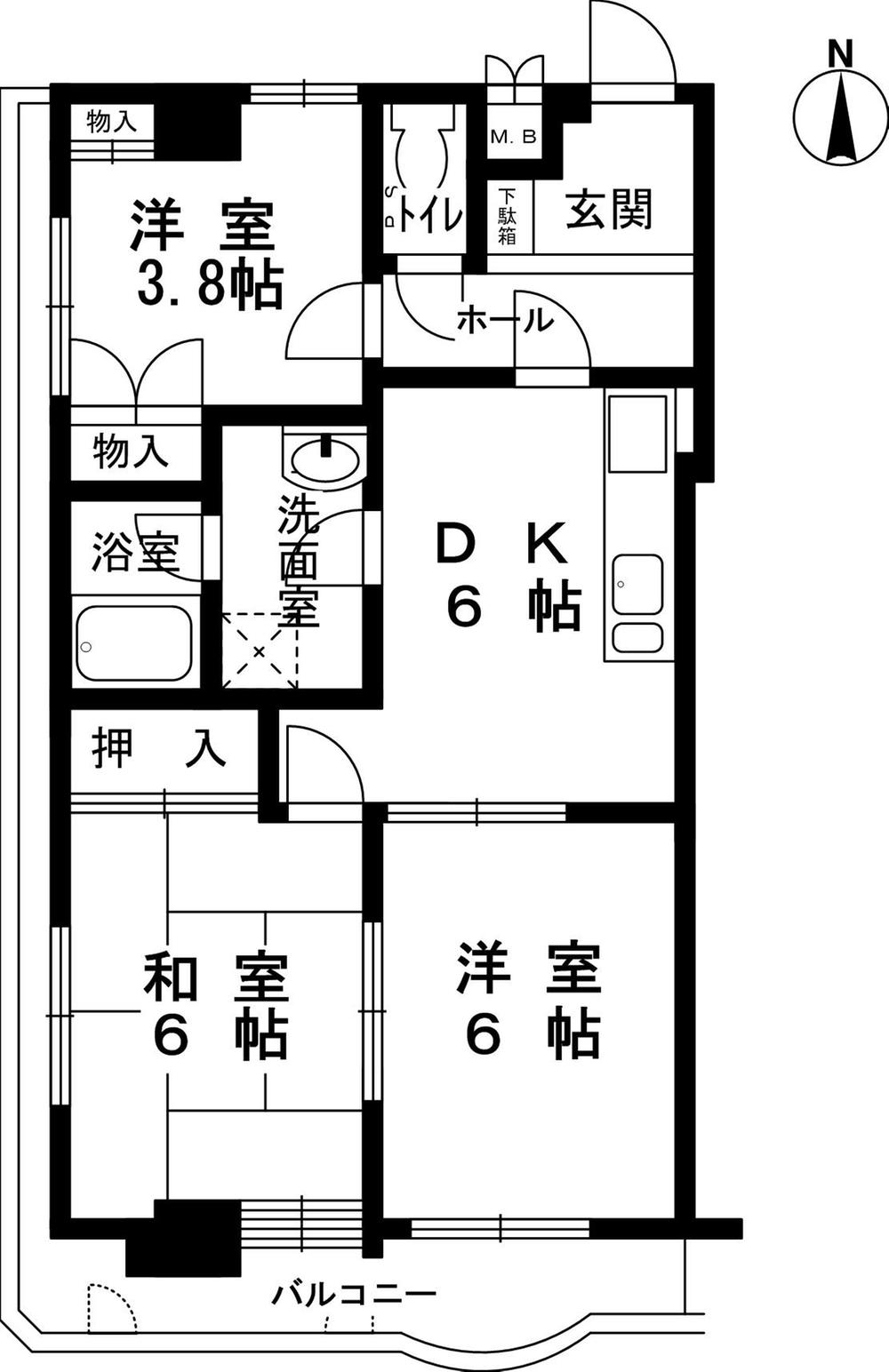 Floor plan. 3DK, Price 12.8 million yen, Occupied area 51.33 sq m , Balcony area 10.18 sq m