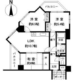 Floor plan. 3LDK, Price 13.8 million yen, Occupied area 64.57 sq m , Balcony area 9.38 sq m