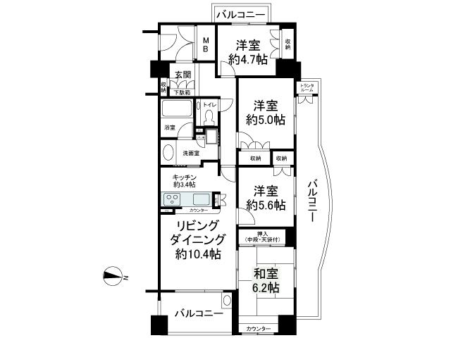 Floor plan. 4LDK, Price 38,500,000 yen, Occupied area 84.14 sq m , Balcony area 22.15 sq m site