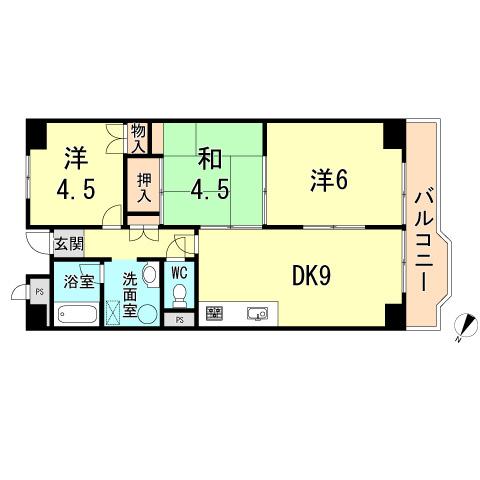 Floor plan. 3LDK, Price 11.9 million yen, Footprint 55 sq m , Balcony area 6.55 sq m