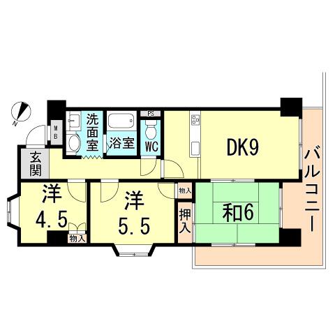 Floor plan. 3LDK, Price 16.8 million yen, Occupied area 57.12 sq m , Balcony area 12.9 sq m