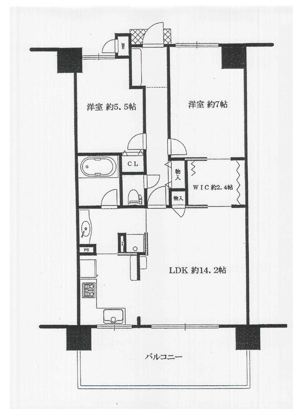 Floor plan. 2LDK, Price 31,800,000 yen, Occupied area 64.12 sq m , Balcony area 11 sq m