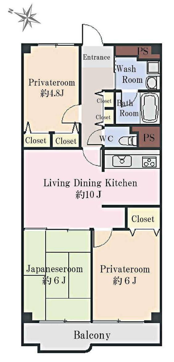 Floor plan. 3LDK, Price 14.8 million yen, Footprint 61.6 sq m , Balcony area 4.86 sq m