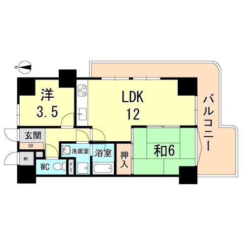 Floor plan. 2LDK, Price 9.99 million yen, Occupied area 49.85 sq m , Balcony area 14.04 sq m