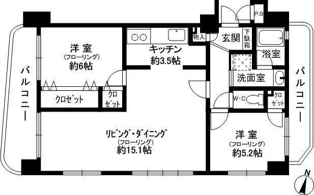 Floor plan. 2LDK, Price 28.8 million yen, Occupied area 64.78 sq m , Balcony area 12.91 sq m
