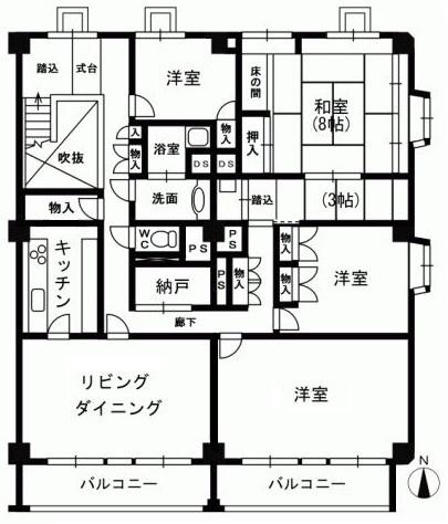 Floor plan. 4LDK + 2S (storeroom), Price 35,800,000 yen, The area occupied 193.6 sq m , Balcony area 18.41 sq m