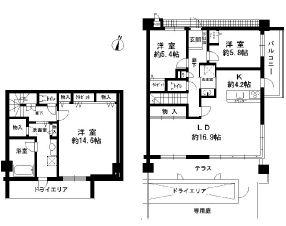 Floor plan. 3LDK, Price 32,800,000 yen, Footprint 122.75 sq m , Balcony area 6.44 sq m