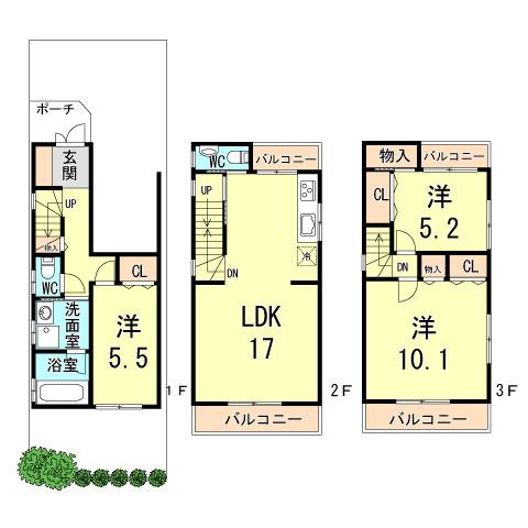 Floor plan. 22,800,000 yen, 3LDK, Land area 57.78 sq m , Building area 97.8 sq m