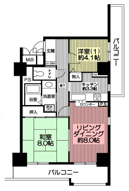 Floor plan. 2LDK, Price 12.9 million yen, Occupied area 62.57 sq m , Balcony area 17.84 sq m