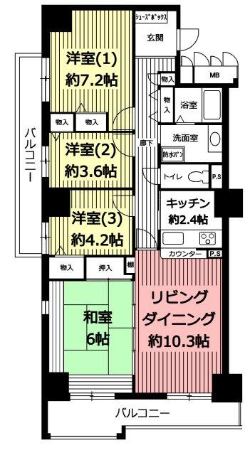 Floor plan. 4LDK, Price 18.5 million yen, Occupied area 95.19 sq m , Balcony area 18 sq m