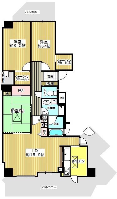 Floor plan. 3LDK, Price 23.8 million yen, Occupied area 89.89 sq m , Balcony area 44.95 sq m