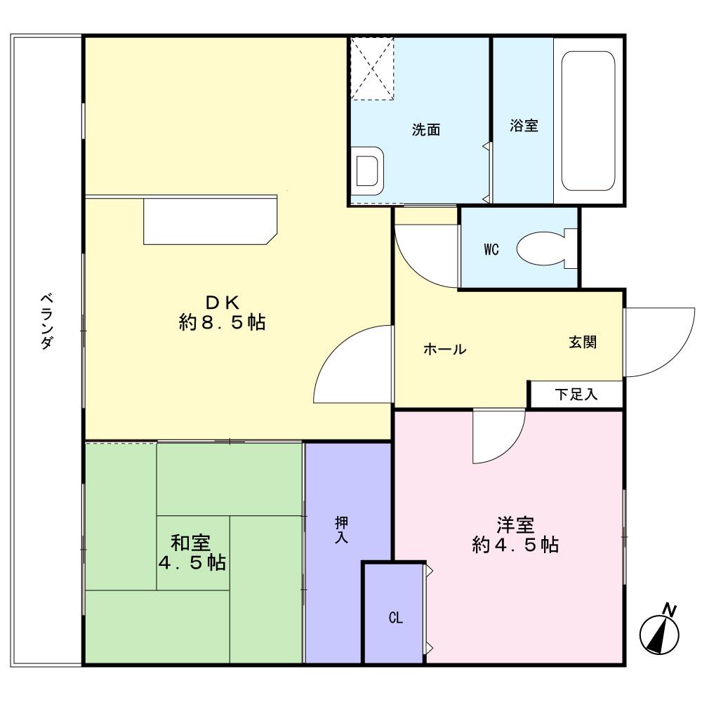 Floor plan. 2DK, Price 15.8 million yen, Occupied area 45.69 sq m
