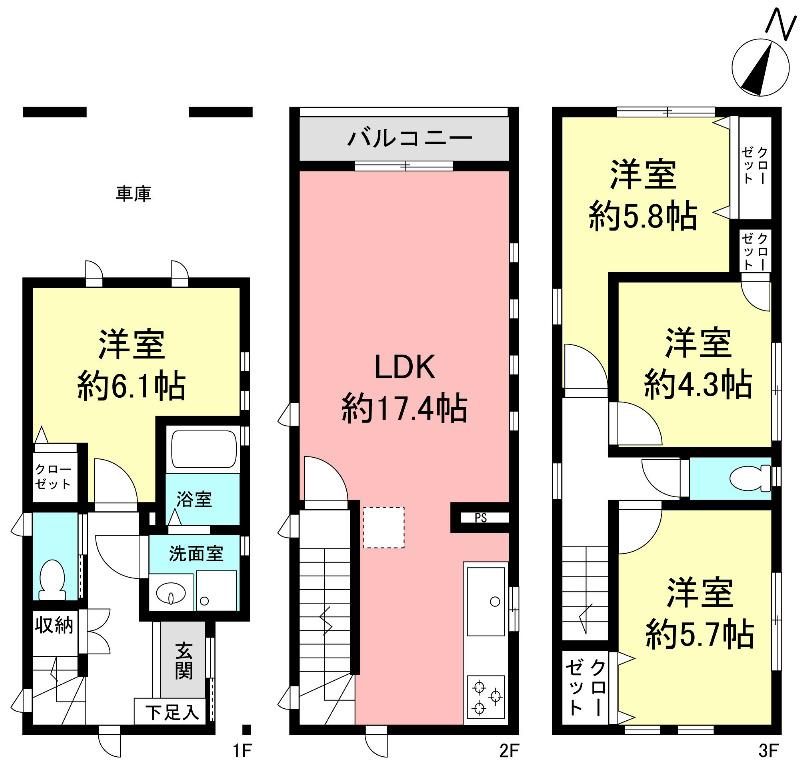 Floor plan. 42,800,000 yen, 4LDK, Land area 43.68 sq m , Building area 103.05 sq m