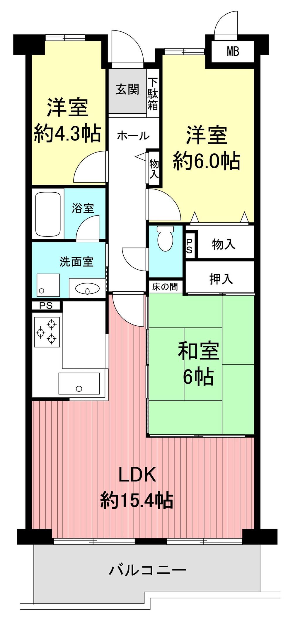 Floor plan. 3LDK, Price 14,950,000 yen, Occupied area 69.92 sq m , Balcony area 8.68 sq m