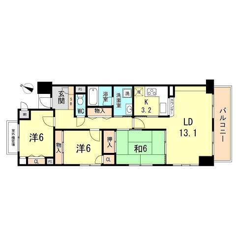 Floor plan. 3LDK, Price 35,900,000 yen, Occupied area 76.25 sq m , Balcony area 7.39 sq m