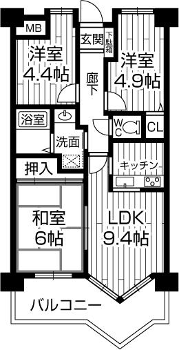 Floor plan. 3LDK, Price 14.8 million yen, Occupied area 55.03 sq m , Balcony area 7.99 sq m south-facing bright rooms!