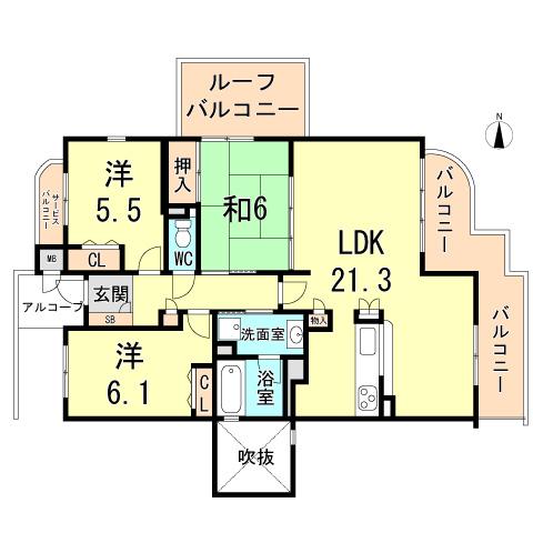 Floor plan. 3LDK, Price 33,800,000 yen, Occupied area 84.37 sq m , Balcony area 10.63 sq m