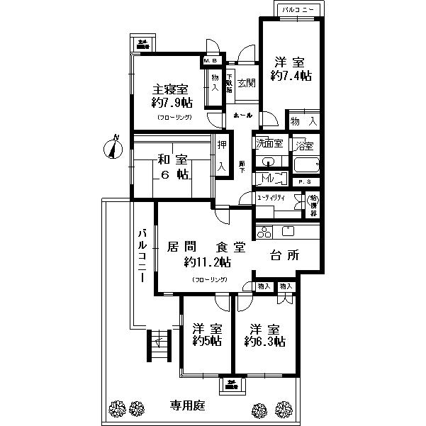 Floor plan. 5LDK, Price 21,800,000 yen, Footprint 108.01 sq m , Balcony area 7.28 sq m