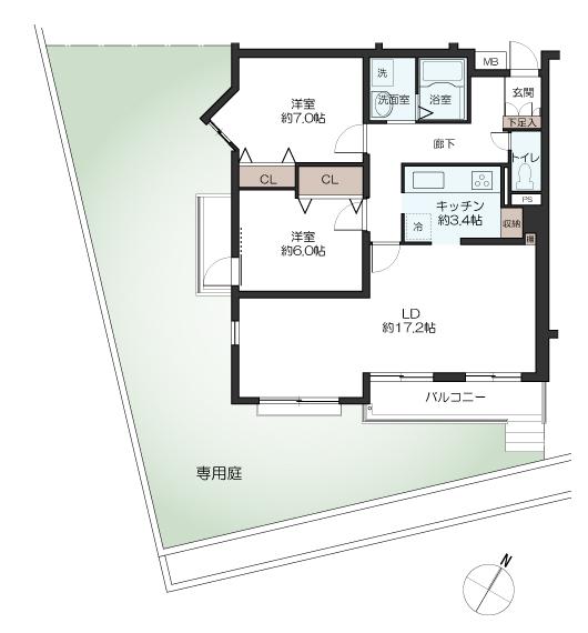 Floor plan. 2LDK, Price 19,800,000 yen, Footprint 76.6 sq m , Balcony area 8.62 sq m