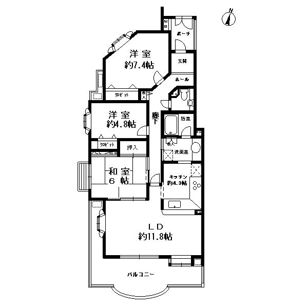 Floor plan. 3LDK, Price 36 million yen, Occupied area 80.78 sq m , Balcony area 14.31 sq m