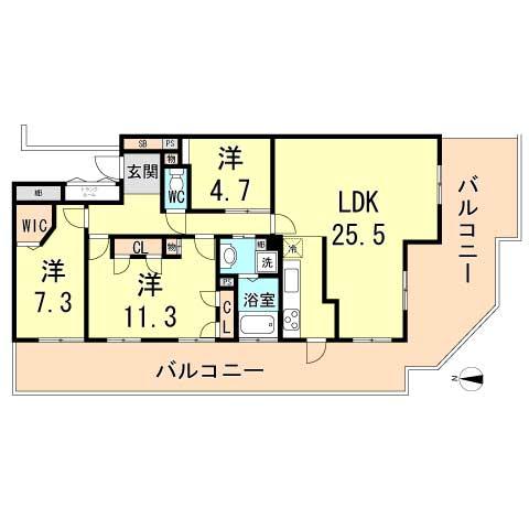 Floor plan. 3LDK, Price 37,800,000 yen, Footprint 109.32 sq m , Balcony area 53.73 sq m